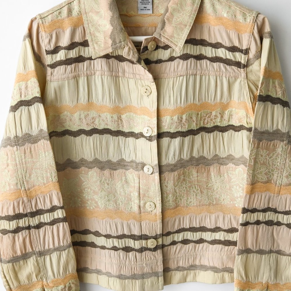 ERIN BY ERIN LONDON Beige Brocade Button Front Jacket - Size Petite Medium - Picture 7 of 10